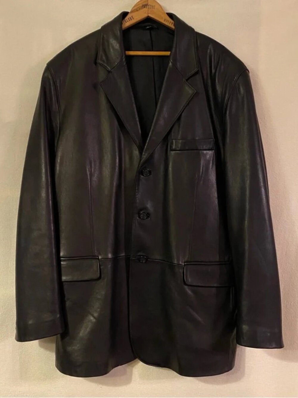 Vintage Y2K Ralph Ralph Lauren black lamb leather 44R suit jacket blazer